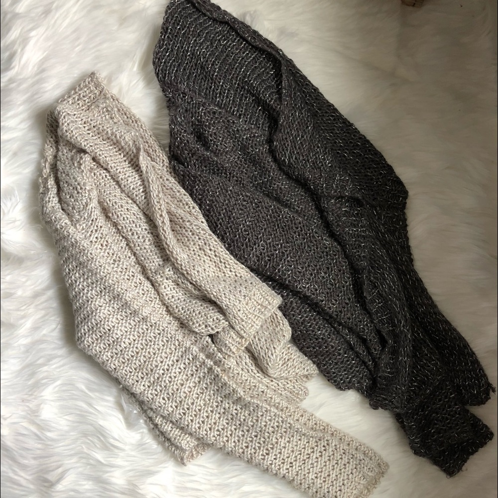 Knit Waterfall Cardigan Bundle Gray and Beige XS